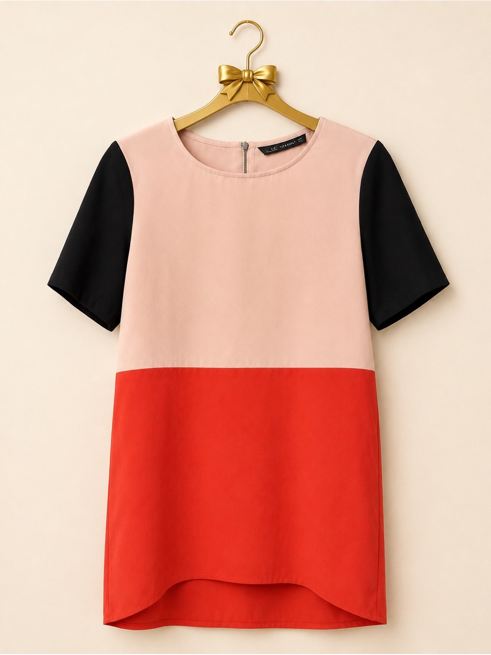 Zara Pink, Red & Black Colorblock Short Sleeve Dress